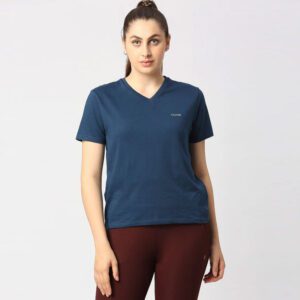 LOVABLE Women Aqua Blue Solid Sports Top - V-Neck Tee
