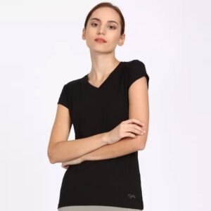 LOVABLE Women Black Solid Sports Top - V-Neck Tee
