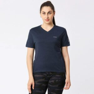 LOVABLE Women Blue Melange Solid Sports Top - V-Neck Tee