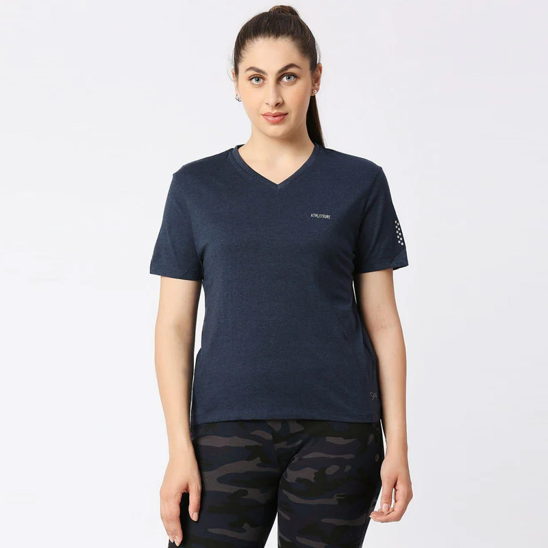 LOVABLE-Women-Blue-Melange-Solid-Sports-Top---V-Neck-Tee-1
