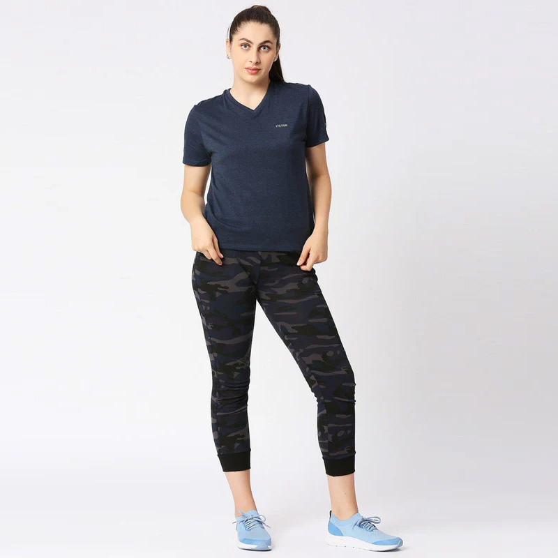 LOVABLE-Women-Blue-Melange-Solid-Sports-Top—V-Neck-Tee-2