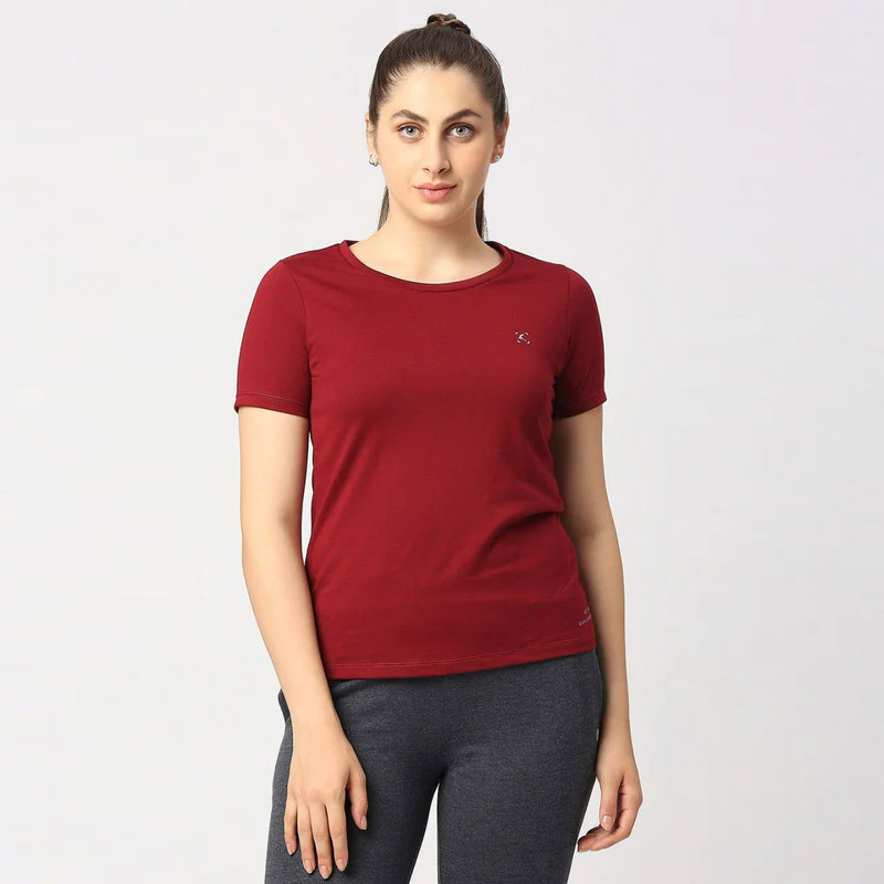 LOVABLE Women Maroon Solid Top - Crescent Crew