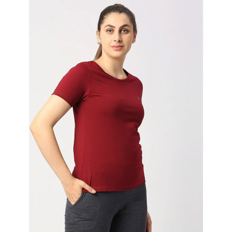 LOVABLE-Women-Maroon-Solid-Top—Crescent-Crew-5