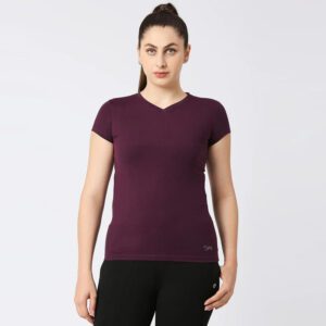 LOVABLE Women Purple Solid Sports Top - V-Neck Tee
