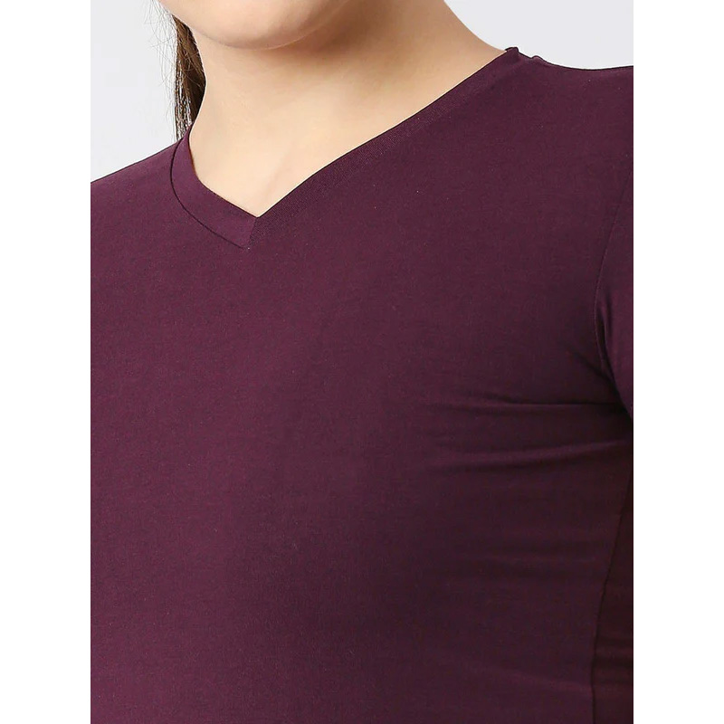 LOVABLE-Women-Purple-Solid-Sports-Top—V-Neck-Tee—4