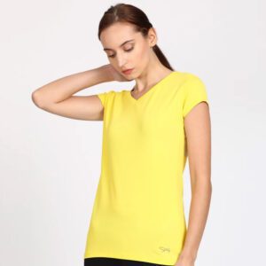 LOVABLE Women Yellow Solid Sports Top - V-Neck Tee