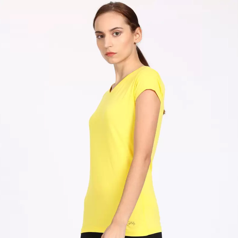LOVABLE-Women-Yellow-Solid-Sports-Top—V-Neck-Tee-2