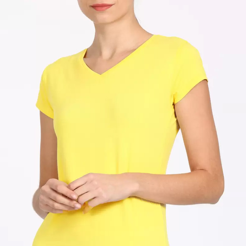 LOVABLE-Women-Yellow-Solid-Sports-Top—V-Neck-Tee-4