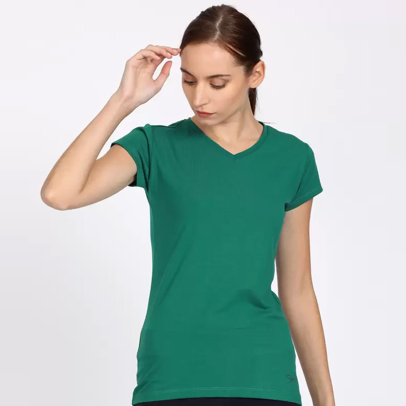 LOVABLE Women Blend Green Solid Sports Top - V-Neck Tee