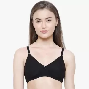 LOVABLE Women V-Neck Cotton Seamless Non-Padded Full Coverage T-shirt Bra - Black