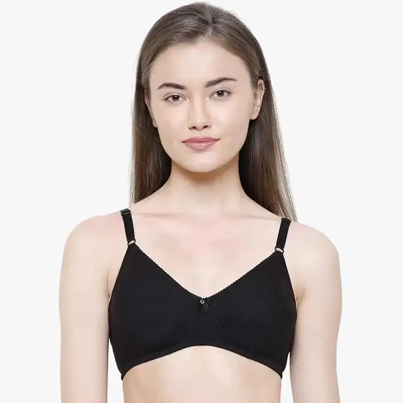 LOVABLE Women V-Neck Cotton Seamless Non-Padded Full Coverage T-shirt Bra - Black