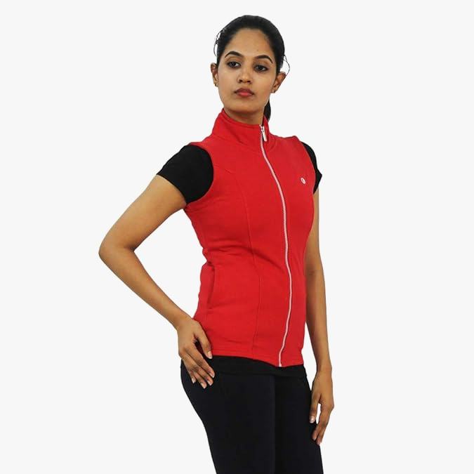 LOVABLE-Women-Solid-Polyester-Sleeveless-Jacket—Red-2