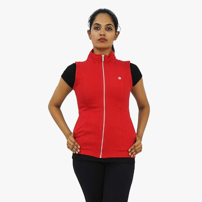 LOVABLE-Women-Solid-Polyester-Sleeveless-Jacket—Red-3