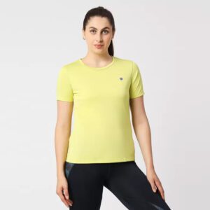 LOVABLE Women Solid Round Neck Polyester T-Shirt - Yellow