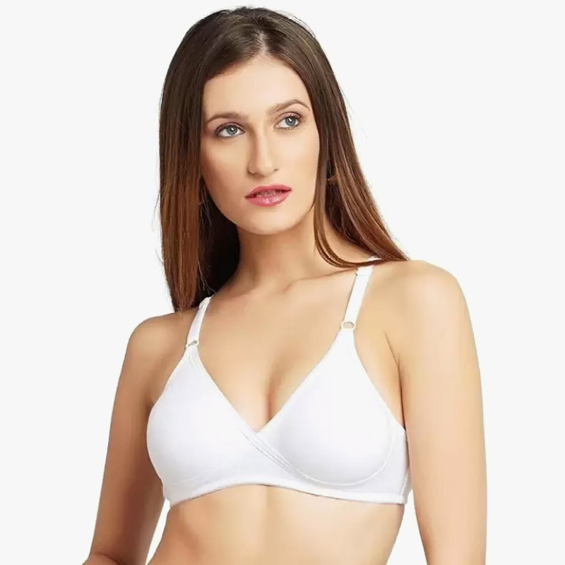 LOVABLE Women V-Neck Cotton Seamless Non-Padded Full Coverage T-shirt Bra - White