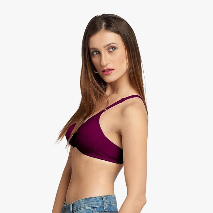 LOVABLE-Women-V-Neck-Cotton-Seamless-Non-Padded-Full-Coverage-T-shirt-Bra—Wine1