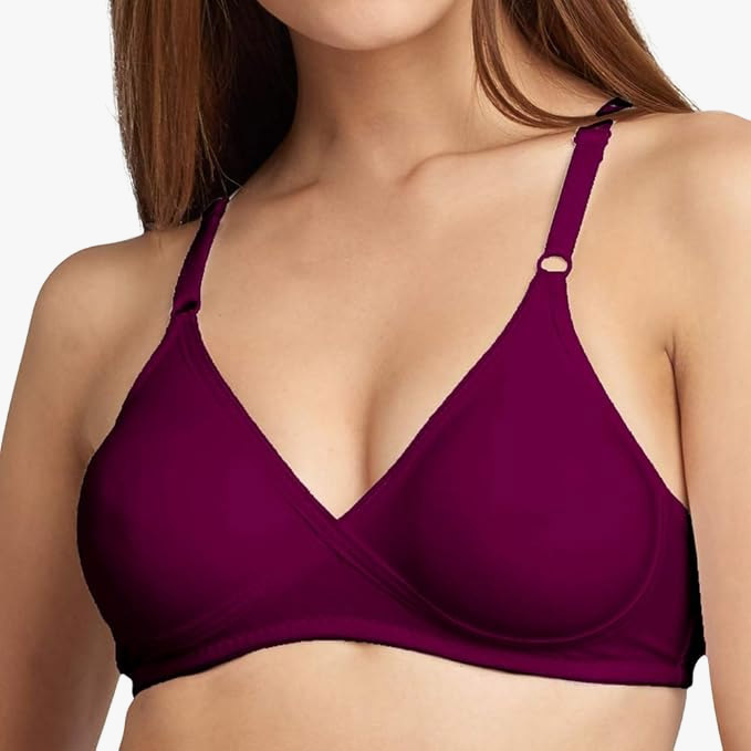 LOVABLE-Women-V-Neck-Cotton-Seamless-Non-Padded-Full-Coverage-T-shirt-Bra—Wine3